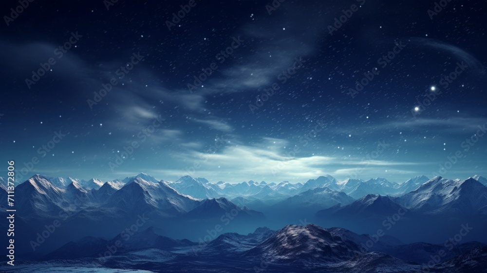 A serene landscape with snow-covered mountains - Generative AI