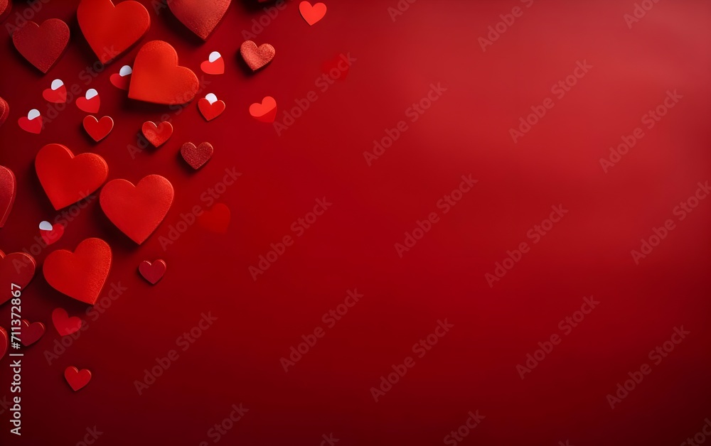 Valentine's day background with red hearts on a red background