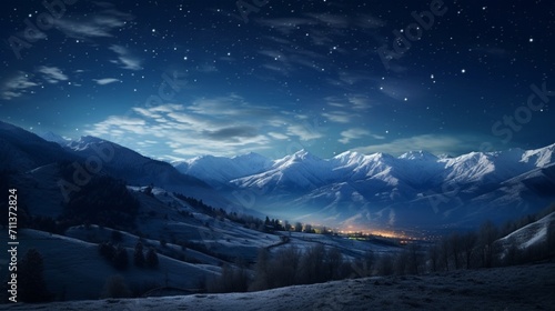 A serene landscape with snow-covered mountains - Generative AI © Huzaifa