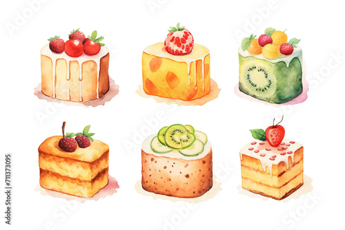 watercolor cute fruit cake