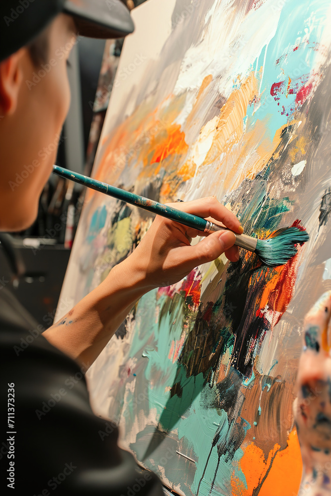 A person painting or illustrating a handmade art piece. A person painting or illustrating a handmade art piece.