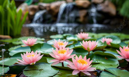 pond with lotus flowers  Generative AI