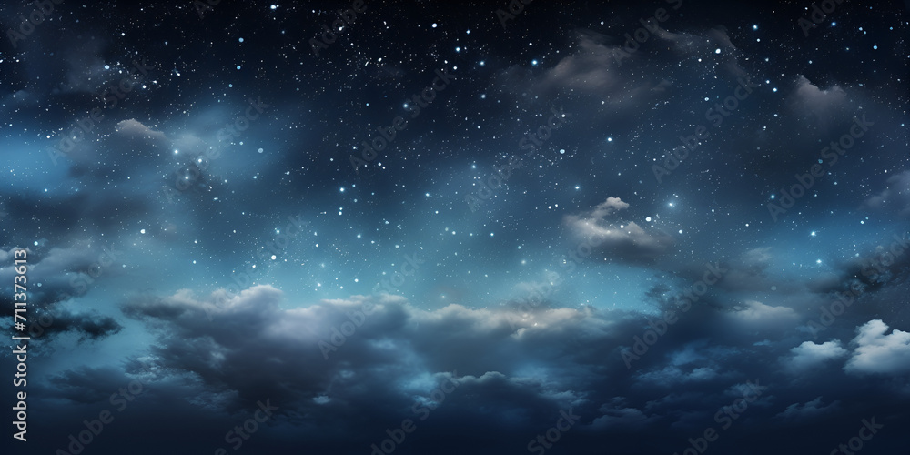 starry night sky, A night sky filled with clouds and stars. Beautiful blue sky at night with stars, 