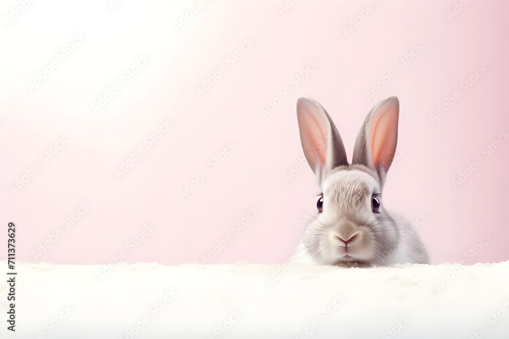Cute white rabbit on pink background with copy space. Easter concept. Cute white rabbit on pink background with copy space. Easter concept.
