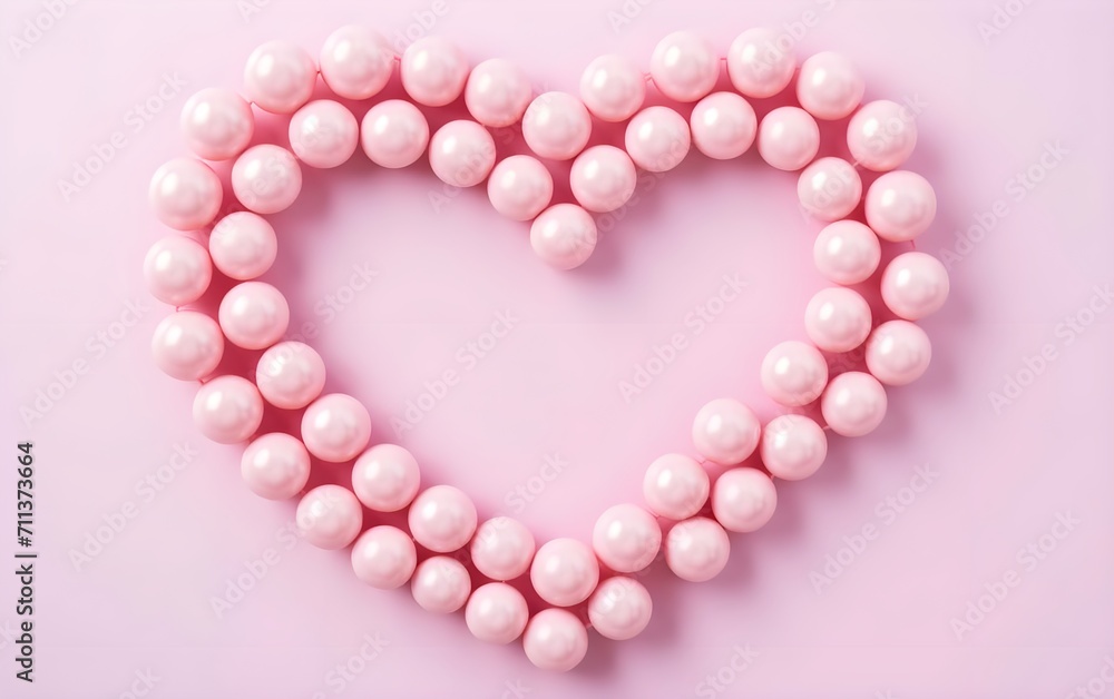 Pink candies in the shape of a heart on a pink background, copy space.