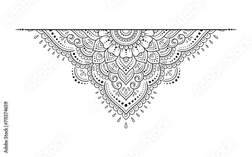 Circular pattern in form of mandala with flower for Henna, Mehndi, tattoo, decoration. Decorative ornament in ethnic oriental style. Outline doodle hand draw vector illustration.