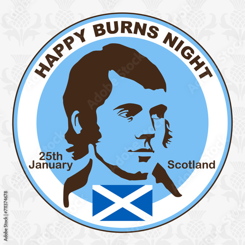 Robert Burns - Scottish poet, folklorist, author of numerous poems and poems. Robert Burns medal. Vector illustration.