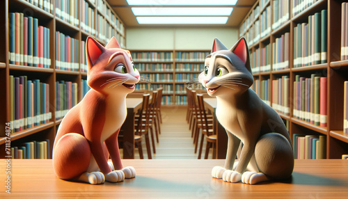 cats talking in the library photo