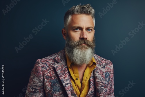 Portrait of a handsome mature man with long gray beard and mustache. Studio shot. © Inigo