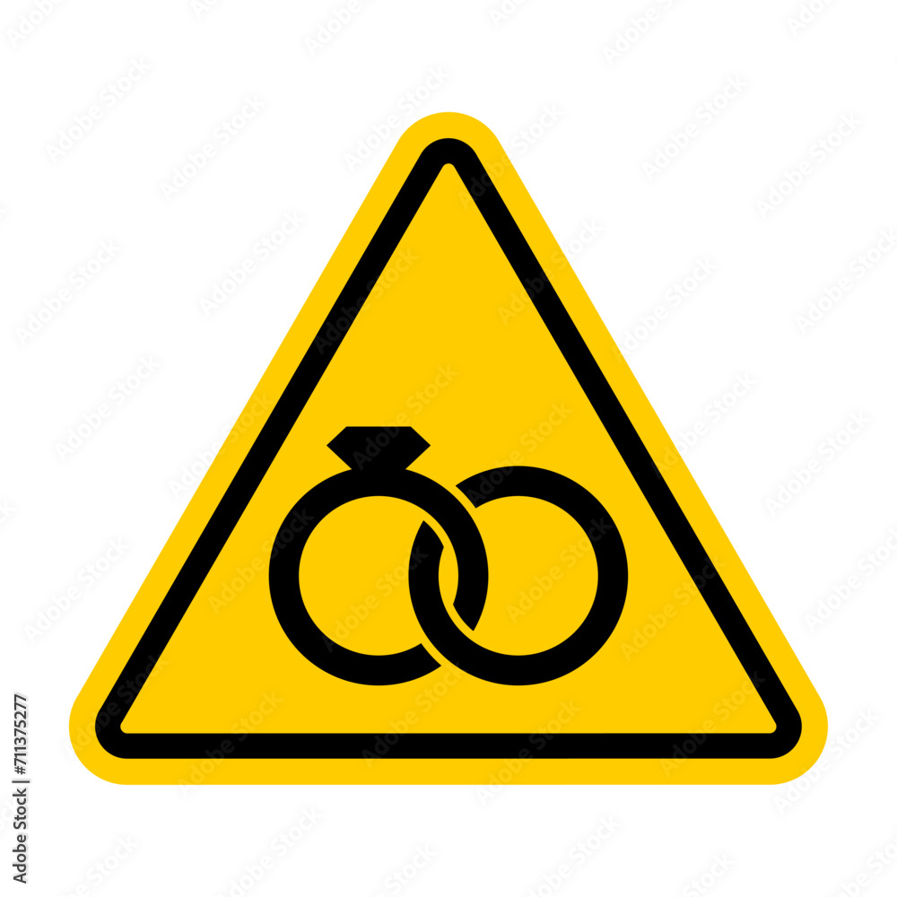Attention Wedding sign. Caution Two rings Wedding symbol Attention Wedding sign. Caution Two rings Wedding symbol