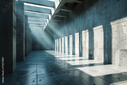 Empty room interior with concrete walls  grey floor with light and soft skylight from window. Background with copy-space.