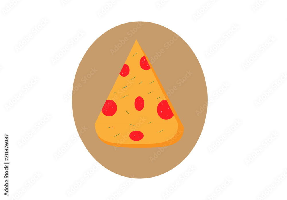 a piece of pizza with sausage on a beige background a piece of pizza with sausage on a beige background