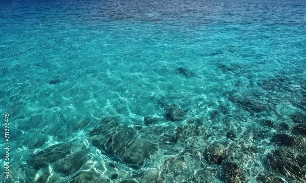 Crystal Clear Turquoise Water over Sea Rocks