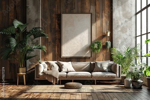 Mockup frame in living room interior  3d render