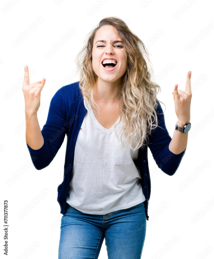 Beautiful young blonde woman over isolated background shouting with crazy expression doing rock symbol with hands up. Music star. Heavy concept. Beautiful young blonde woman over isolated background shouting with crazy expression doing rock symbol with hands up. Music star. Heavy concept.