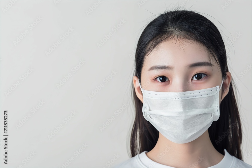 マスクをしている日本人女性のポートレート写真(背景なし・コロナ・風邪・病気・花粉症・介護) マスクをしている日本人女性のポートレート写真(背景なし・コロナ・風邪・病気・花粉症・介護)
