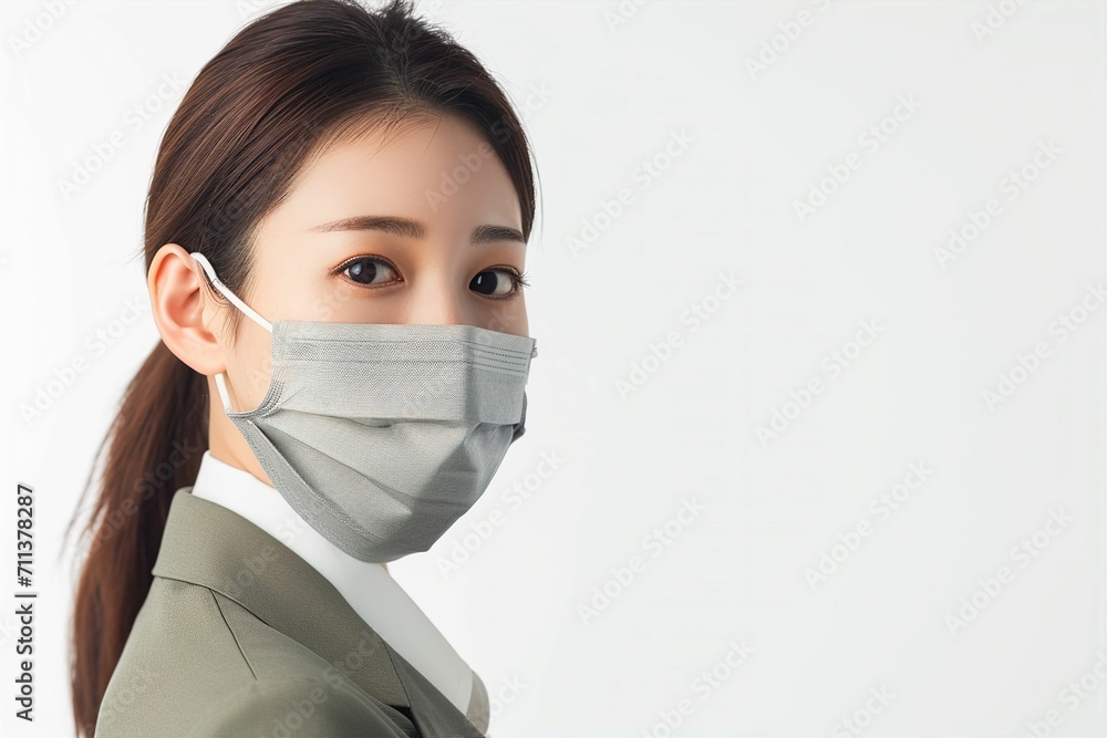 マスクをしているスーツ姿の日本人女性のポートレート写真(会社員・コロナ・風邪・病気・花粉症) マスクをしているスーツ姿の日本人女性のポートレート写真(会社員・コロナ・風邪・病気・花粉症)