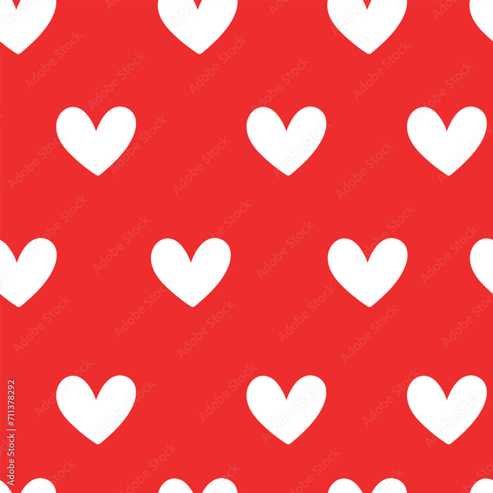 Seamless cute pattern with white hearts on red background. Pattern for wrapping paper, decoration, valentines.