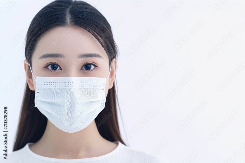 マスクをしている日本人女性のポートレート写真(背景なし・コロナ・風邪・病気・花粉症・介護) マスクをしている日本人女性のポートレート写真(背景なし・コロナ・風邪・病気・花粉症・介護)
