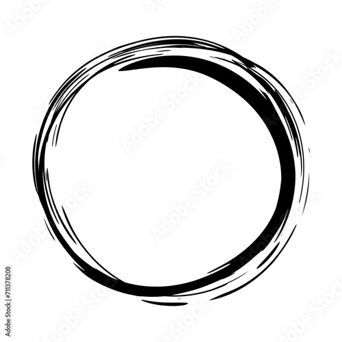Hand painted grunge circle. Black round blob hand drawn with ink brush. Png clipart isolated on transparent background