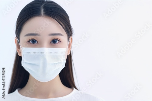 マスクをしている日本人女性のポートレート写真（背景なし・コロナ・風邪・病気・花粉症・介護） photo