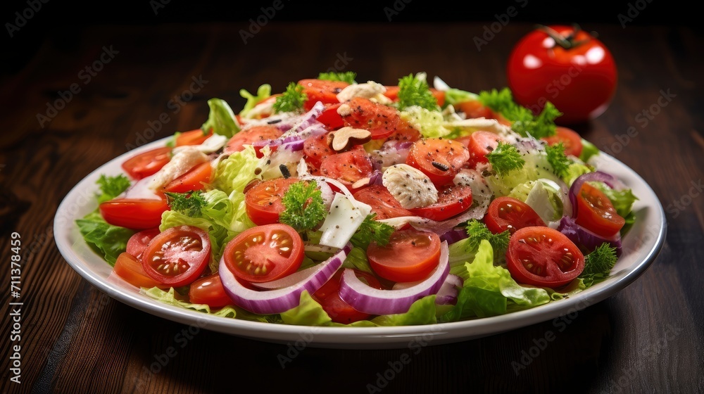 Colorful Fresh Vegetable Salad with Boiled Eggs in a Rustic Bowl on Wooden Background. Colorful Fresh Vegetable Salad with Boiled Eggs in a Rustic Bowl on Wooden Background.