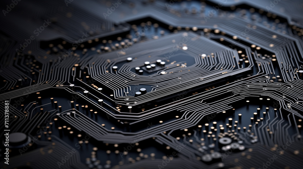 a chip inside a black circuit board, in the style of futuristic geometric abstraction a chip inside a black circuit board, in the style of futuristic geometric abstraction