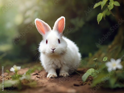 Cute White Rabbit in Natural Surroundings