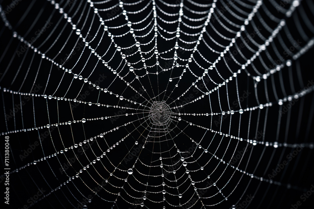 Fototapeta premium spider web with dew drops. Generative Ai