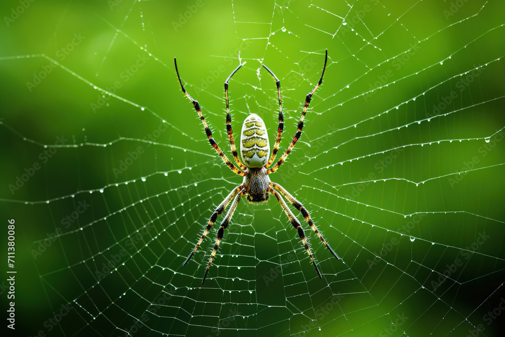 spider web with dew drops. Generative Ai spider web with dew drops. Generative Ai