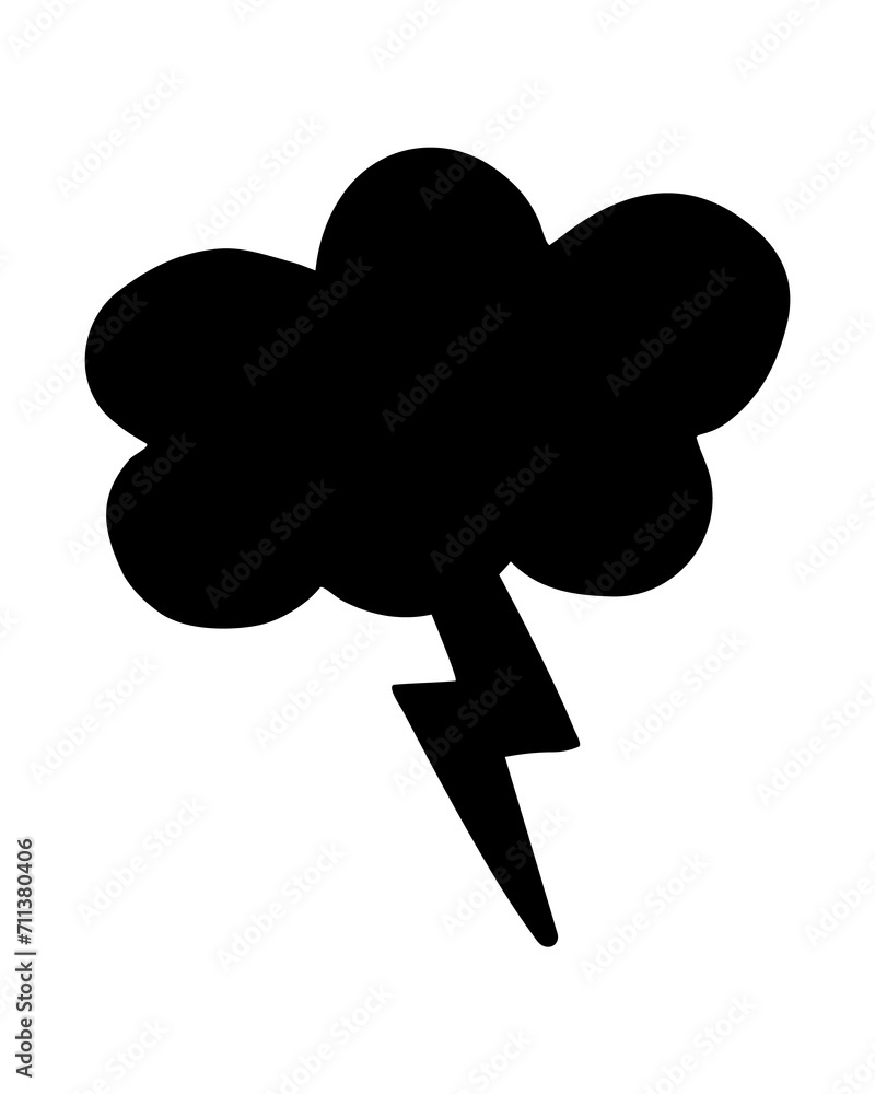 Cloud and lightning strike hand painted with brush. Doodle cloud and thunder bolt icon. Png clipart isolated on transparent background Cloud and lightning strike hand painted with brush. Doodle cloud and thunder bolt icon. Png clipart isolated on transparent background