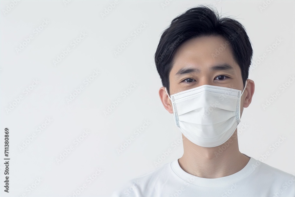 マスクをしている日本人男性のポートレート写真（背景なし・コロナ・風邪・病気・花粉症・介護）
