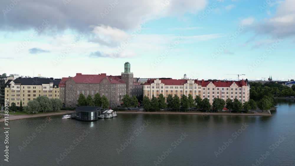 Aerial perspective of the Elaintarhanlahti bay in Helsinki, the capital of Finalnd Aerial perspective of the Elaintarhanlahti bay in Helsinki, the capital of Finalnd