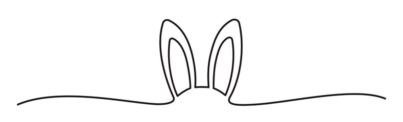 Easter Bunny Ears line art banner in scribble style hand drawn with continuous thin line, divider shape. Png clipart isolated on transparent background