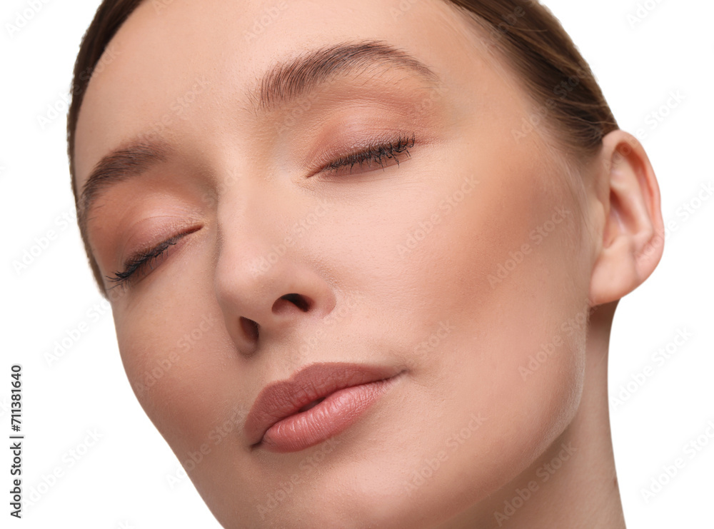 Beautiful woman with healthy skin on white background, closeup Beautiful woman with healthy skin on white background, closeup