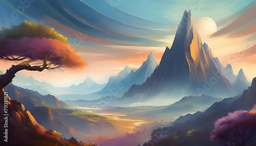 Abstract illustration of mountains colorful landscape