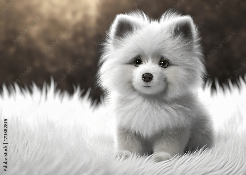 Charming White Fluffy Pomeranian Puppy with Sparkling Eyes Charming White Fluffy Pomeranian Puppy with Sparkling Eyes