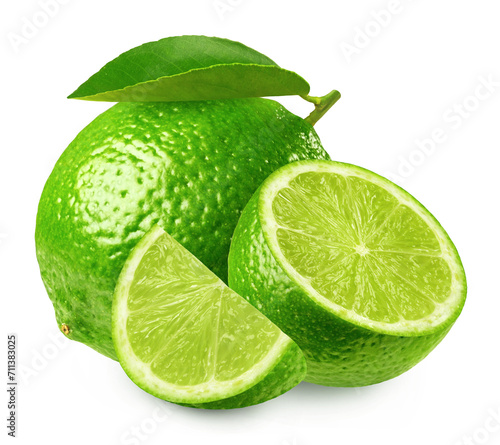 Lime isolated. Ripe lime, half and a slice of lime on a transparent background. © Denis Petrovskikh