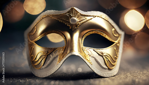 Gold and white mask, masquerade mask, close-up