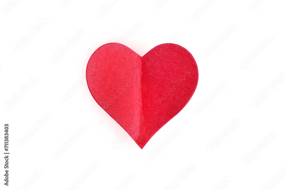 Red paper Valentines Day heart isolated on white background