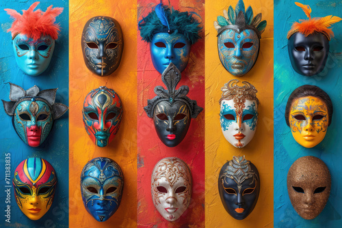 Collage aus bunten Masken