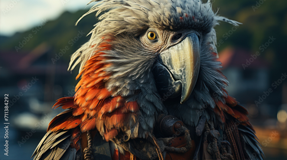 Fototapeta premium Adventures of the Pirates and his pet parrot