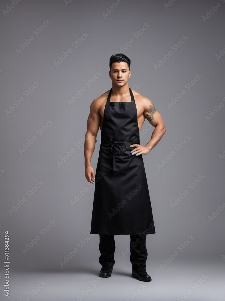 Obraz premium Man in Apron Poses for Picture in Simple, Professional Attire. Generative AI.