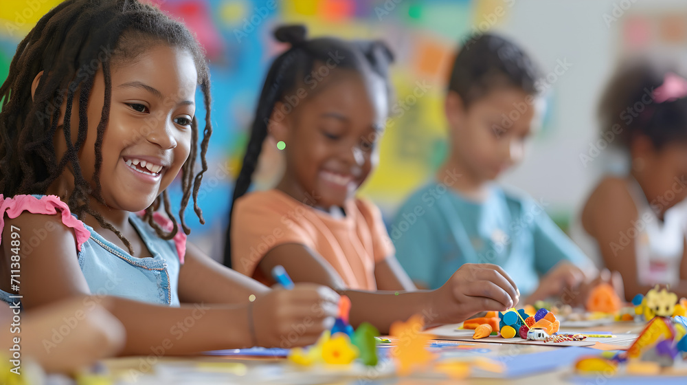 Joyful Children Engaging in Classroom Craft Activities Joyful Children Engaging in Classroom Craft Activities