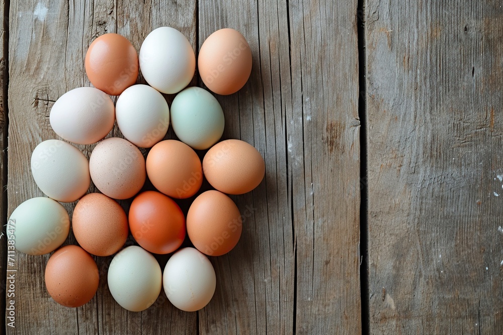 image of a group of fresh eggs on a wooden table image of a group of fresh eggs on a wooden table
