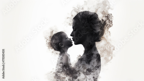 Embracing inner child. Artistic silhouette woman and child, symbolizing the concept of the inner child in delicate monochrome palette.