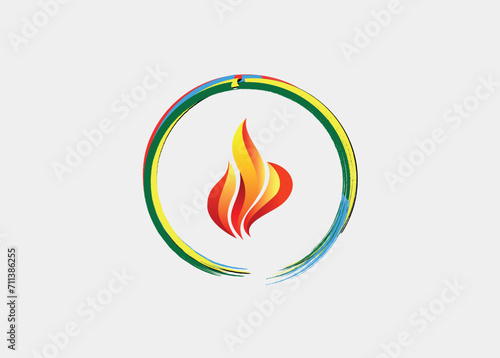 Olympic flame. Colored rings on a white background. Abstract bright background for design.