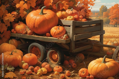 a trolly full of pumpkin 