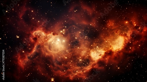 Cosmic Nebula with Bright Stars and Fiery Clouds