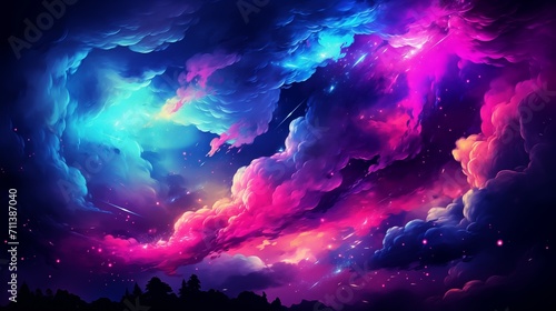 Vibrant Fantasy Sky with Colorful Clouds and Stars at Night